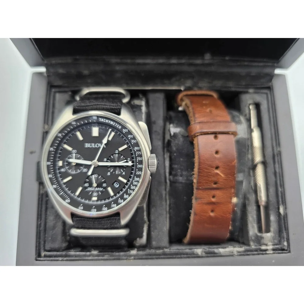 Bulova Lunar Pilot 96B251 Apollo 15 262kHz Chronograph 45mm Box Extra Strap